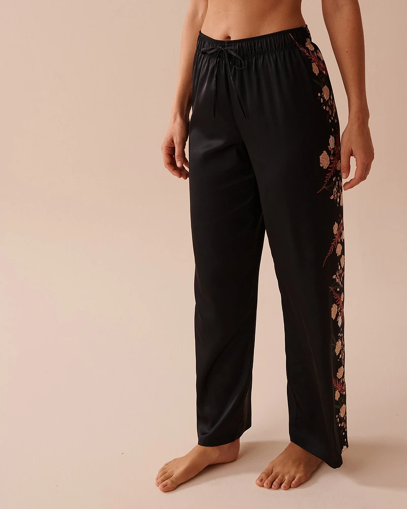 Black Bouquet Satin Pants