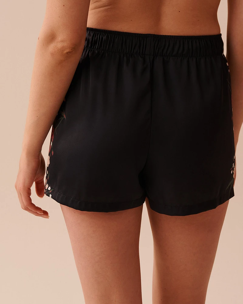 Black Bouquet Satin Shorts