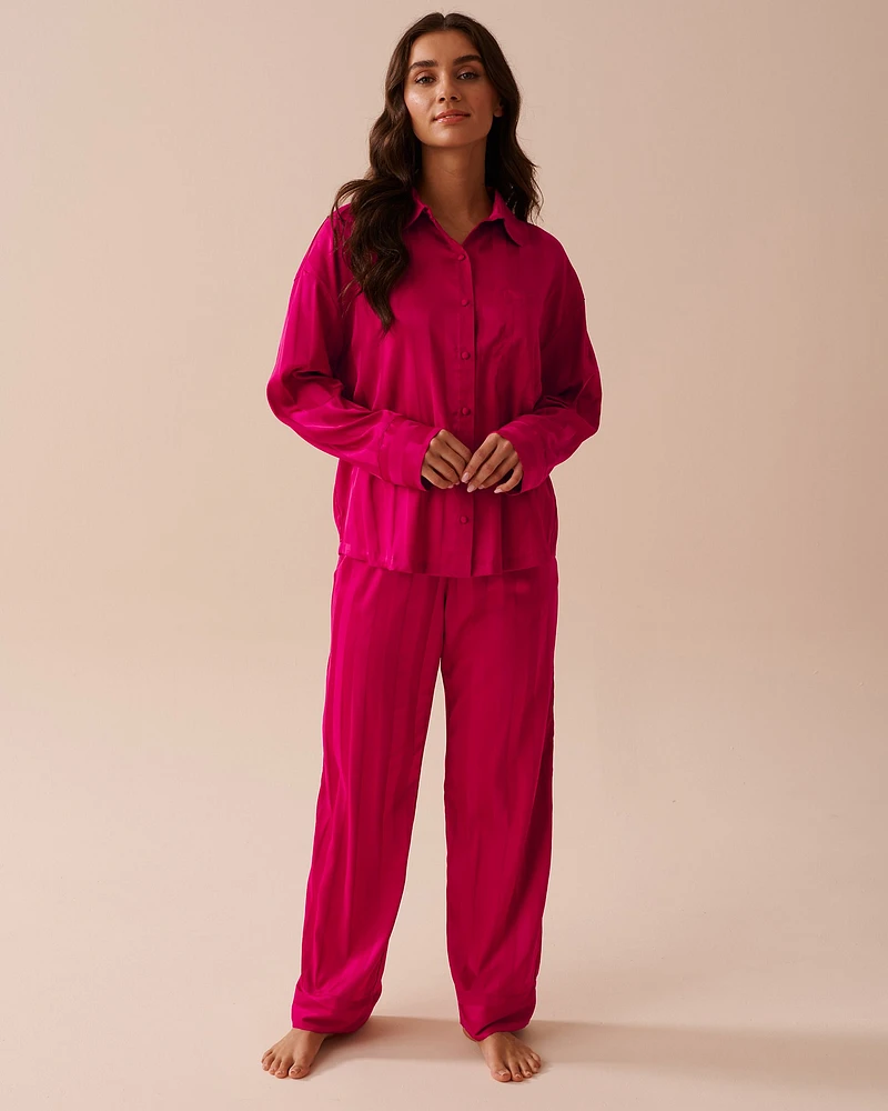 Jacquard Stripe Satin Pajama Set
