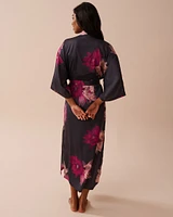 Kimono long en satin à imprimé floral