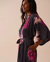 Kimono long en satin à imprimé floral