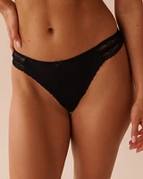 Lace Trim Ribbed Thong Panty