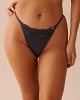 Culotte string ajustable en microfibre et dentelle