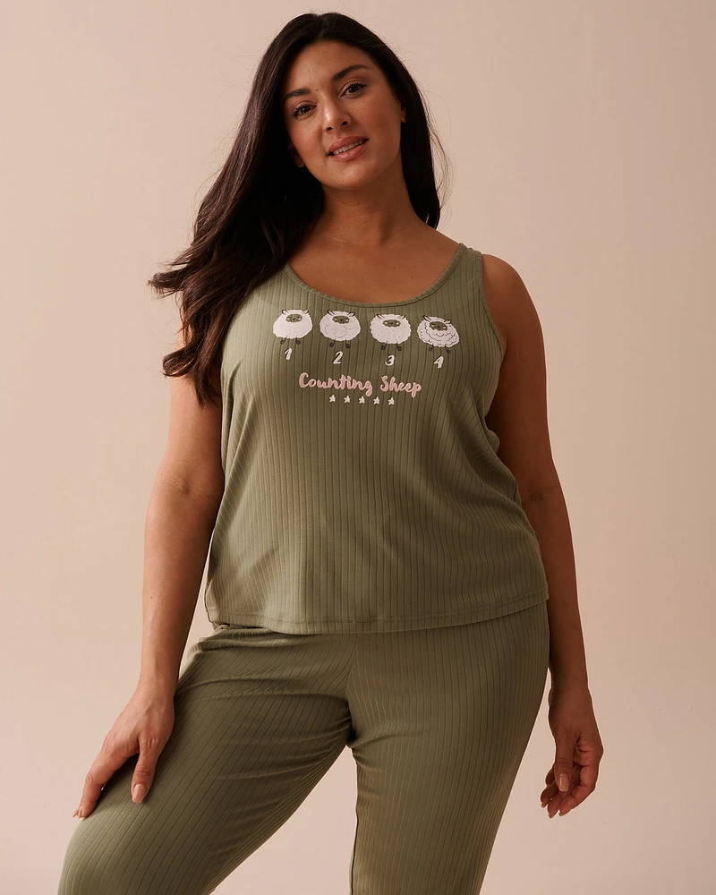 Sheep Print Ribbed Jersey Cami