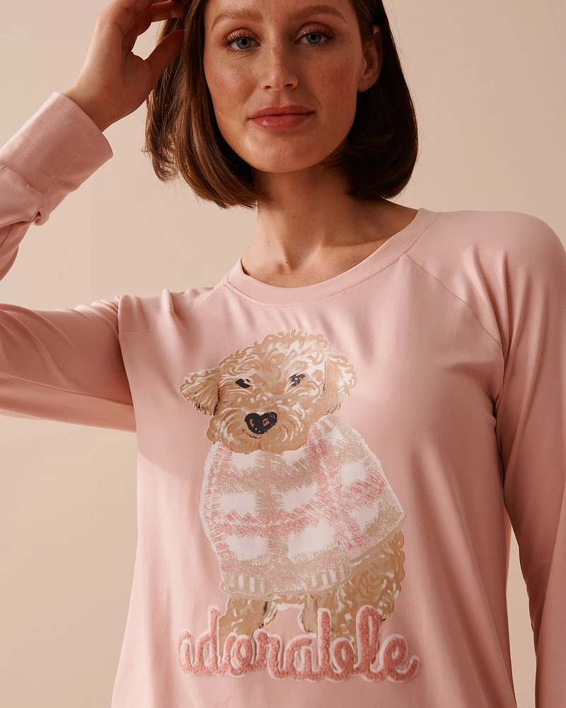 Chandail manches longues ultra doux à imprimé chien