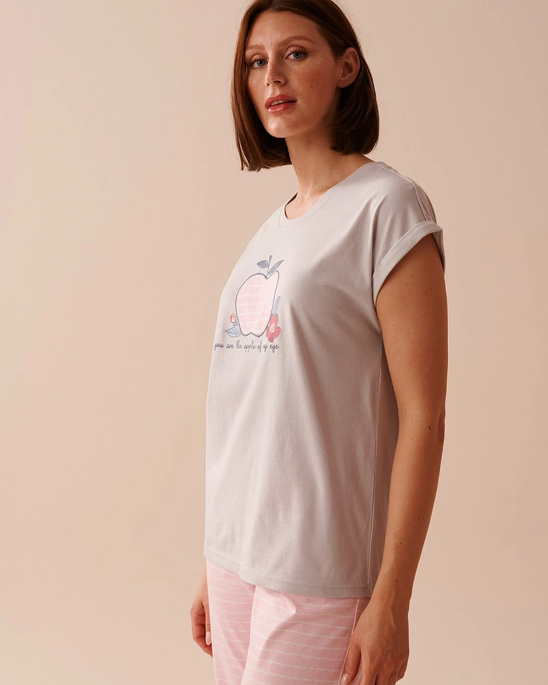 Apple Print Cotton Crew Neck T-shirt