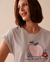 Apple Print Cotton Crew Neck T-shirt