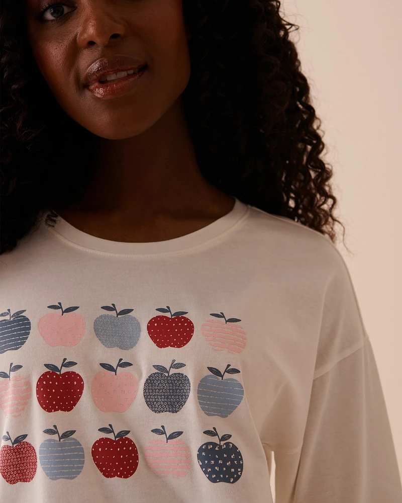 Chandail manches longues en coton à imprimé pomme