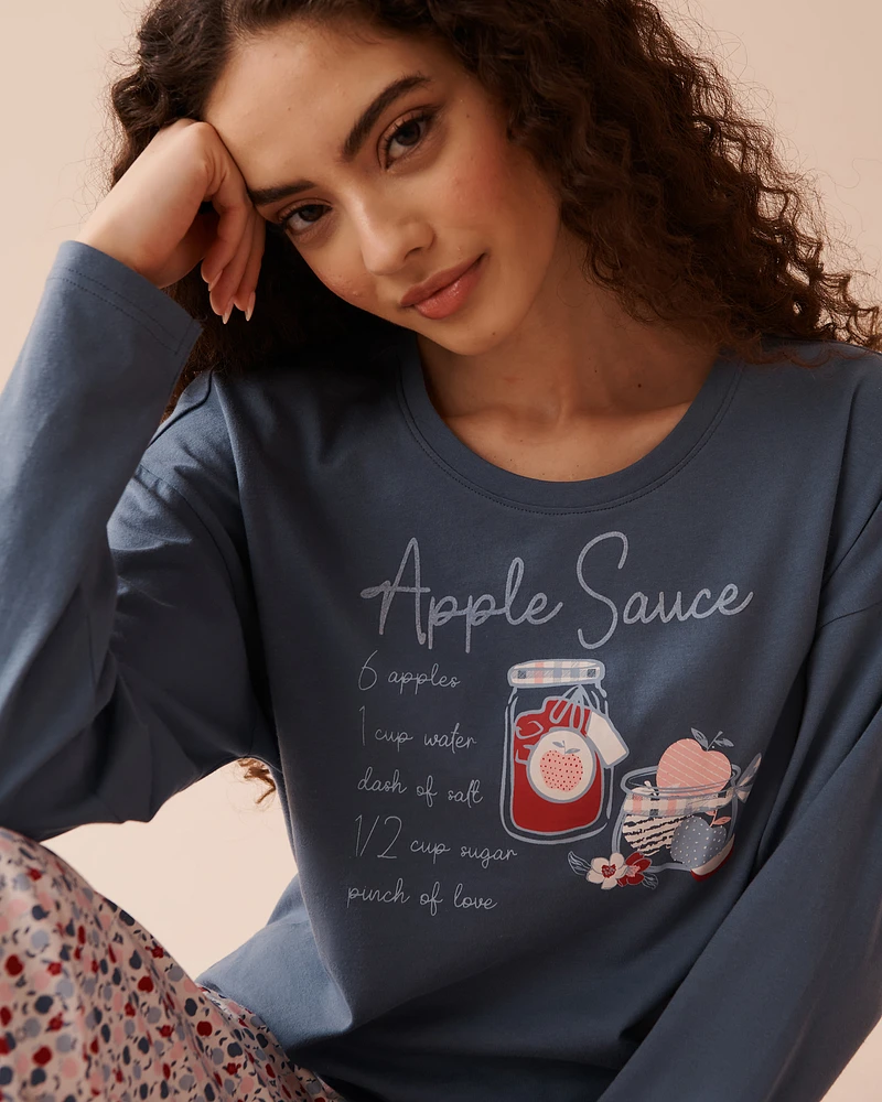 Apple Print Cotton Long Sleeve Shirt