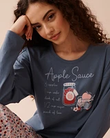 Apple Print Cotton Long Sleeve Shirt