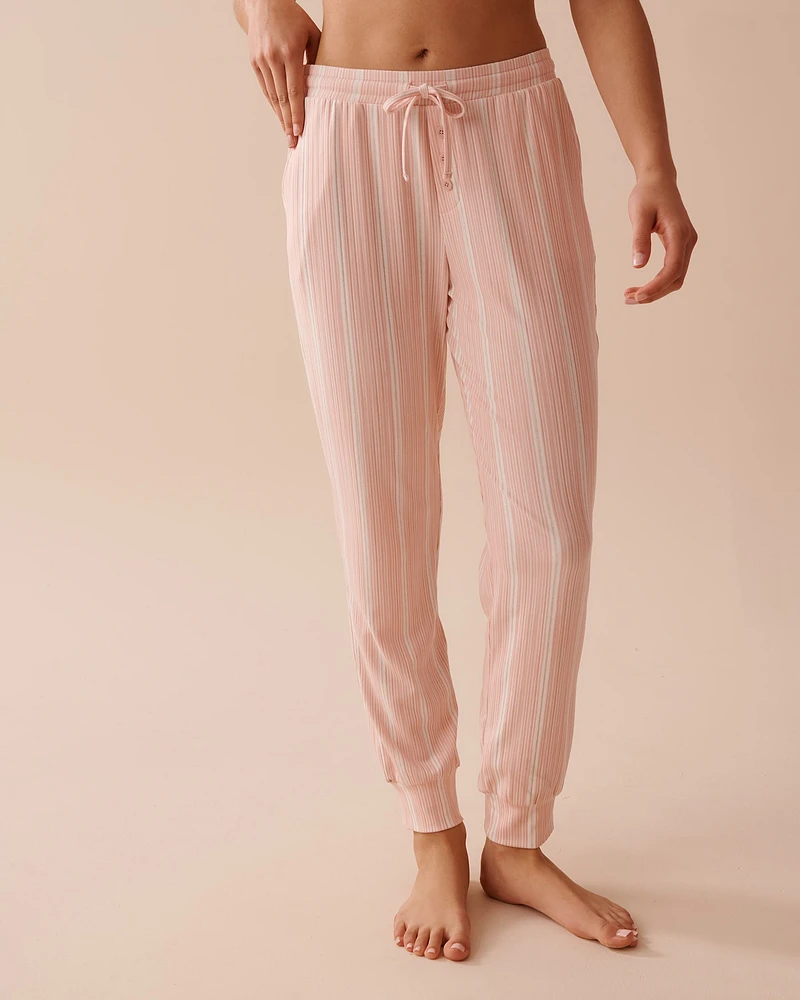Pink Striped Ribbed Jersey Jogger Pajama Pants