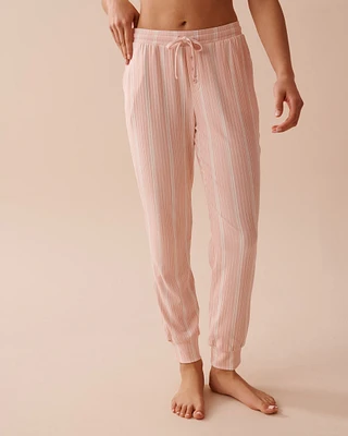 Pantalon de pyjama jogger en jersey côtelé rayures roses