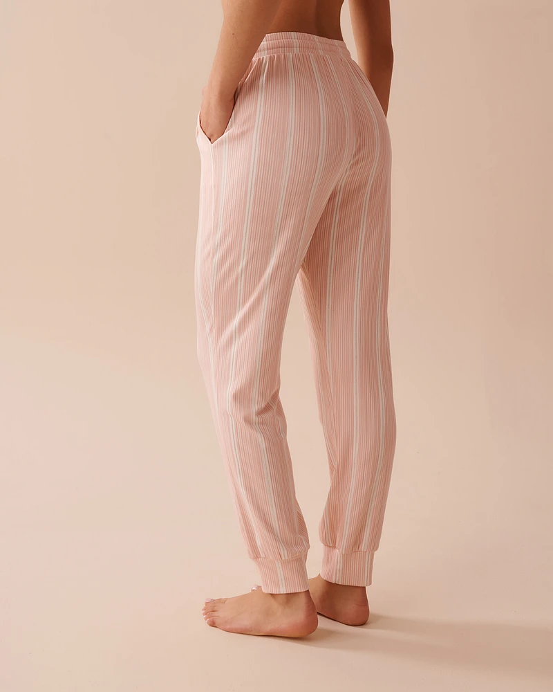 Pink Striped Ribbed Jersey Jogger Pajama Pants