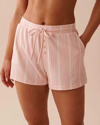 Short de pyjama en jersey côtelé rayures roses