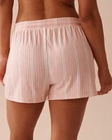 Short de pyjama en jersey côtelé rayures roses