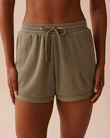 Lace Trim Pointelle Knit Shorts