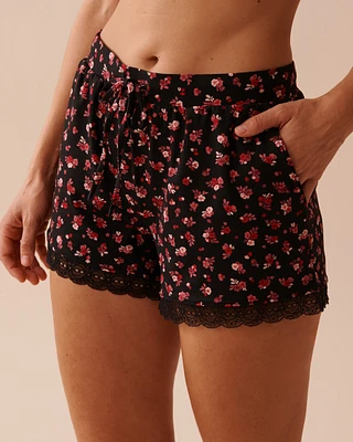 Short de pyjama ultra doux à roses