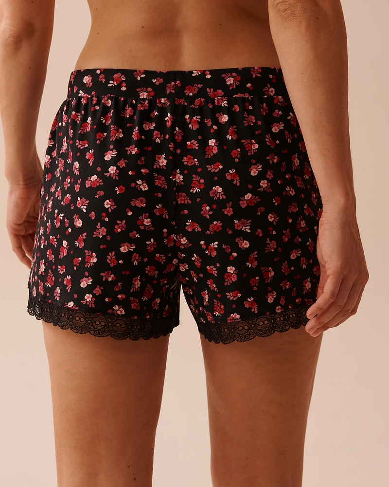 Short de pyjama ultra doux à roses