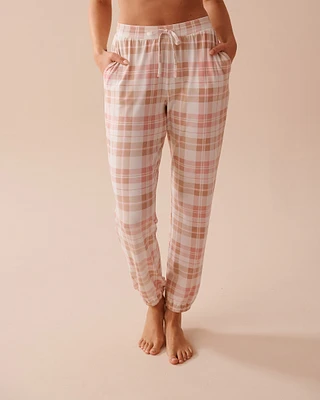 Pantalon de pyjama jogger ultra doux à carreaux roses