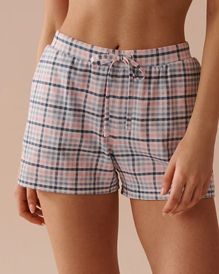 Short de pyjama en coton à carreaux bleus