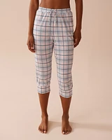 Blue Plaid Cotton Fitted Pajama Capris