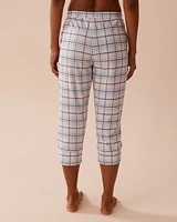 Blue Plaid Cotton Fitted Pajama Capris