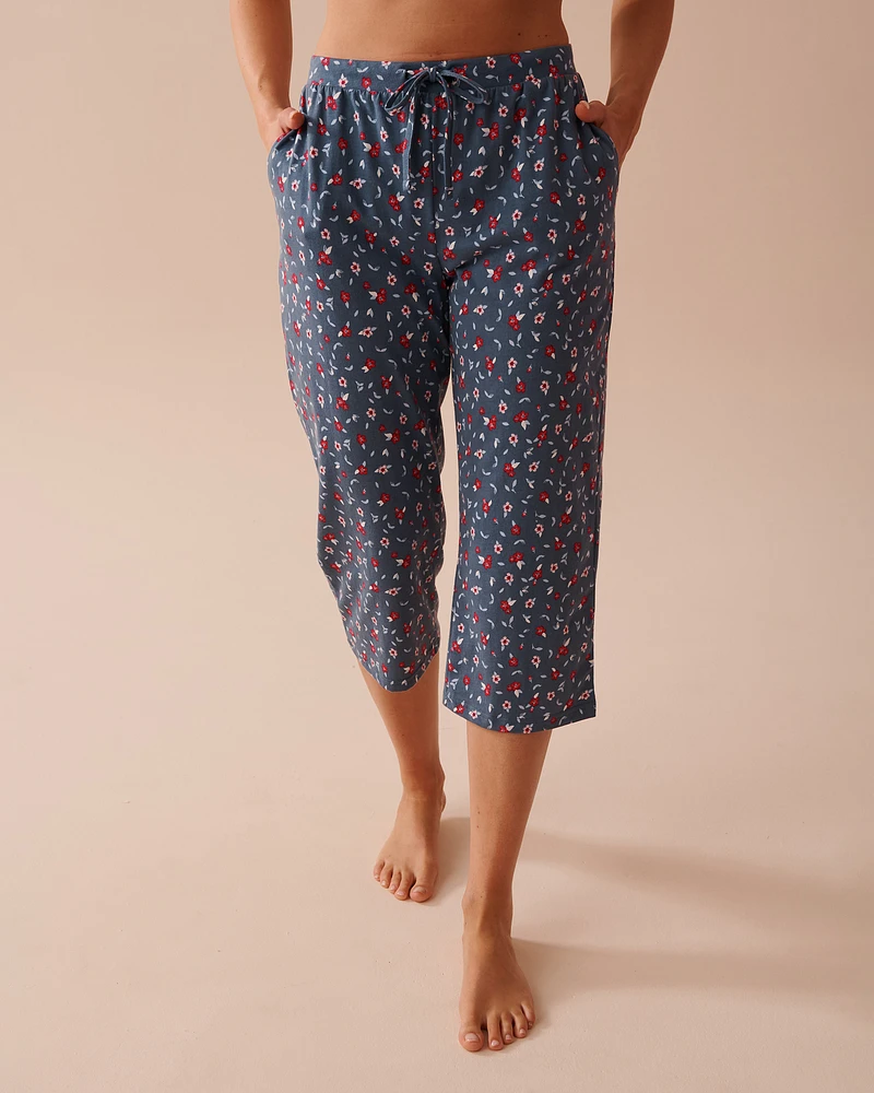 Capri de pyjama en coton à fleurs