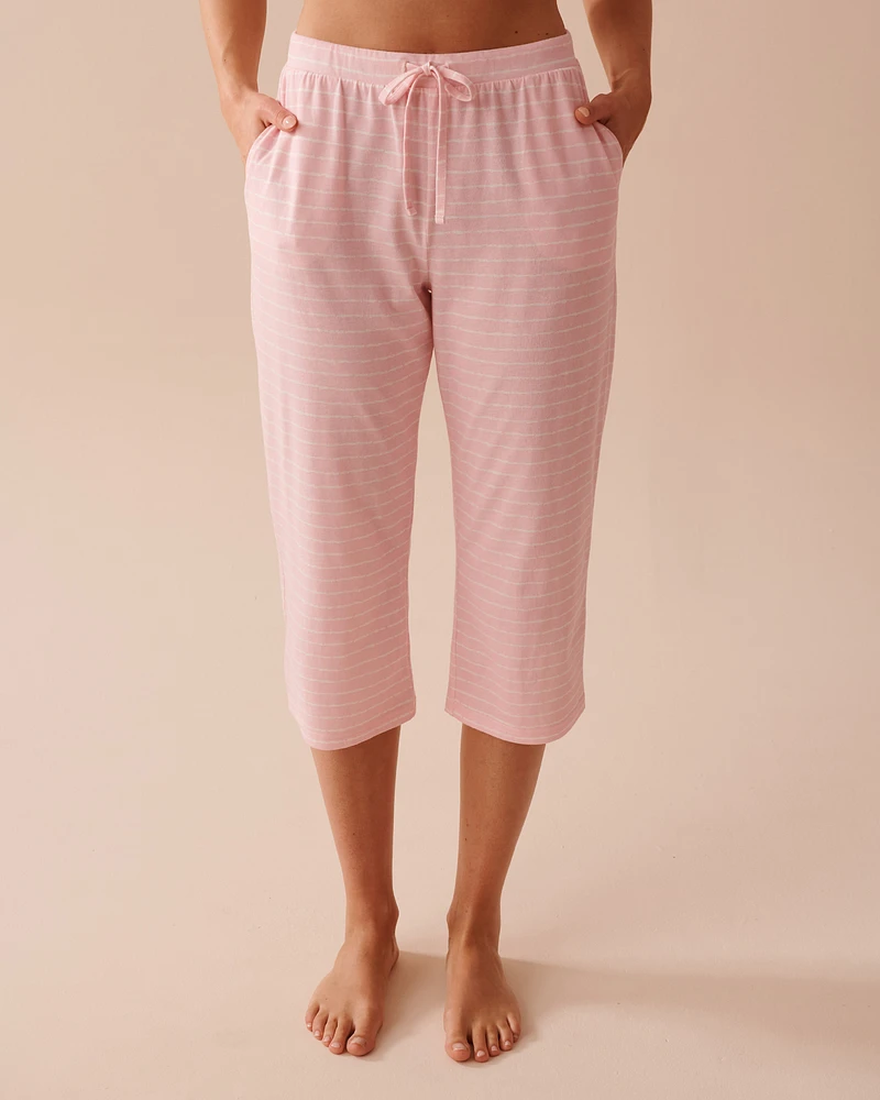 Capri de pyjama en coton à rayures roses