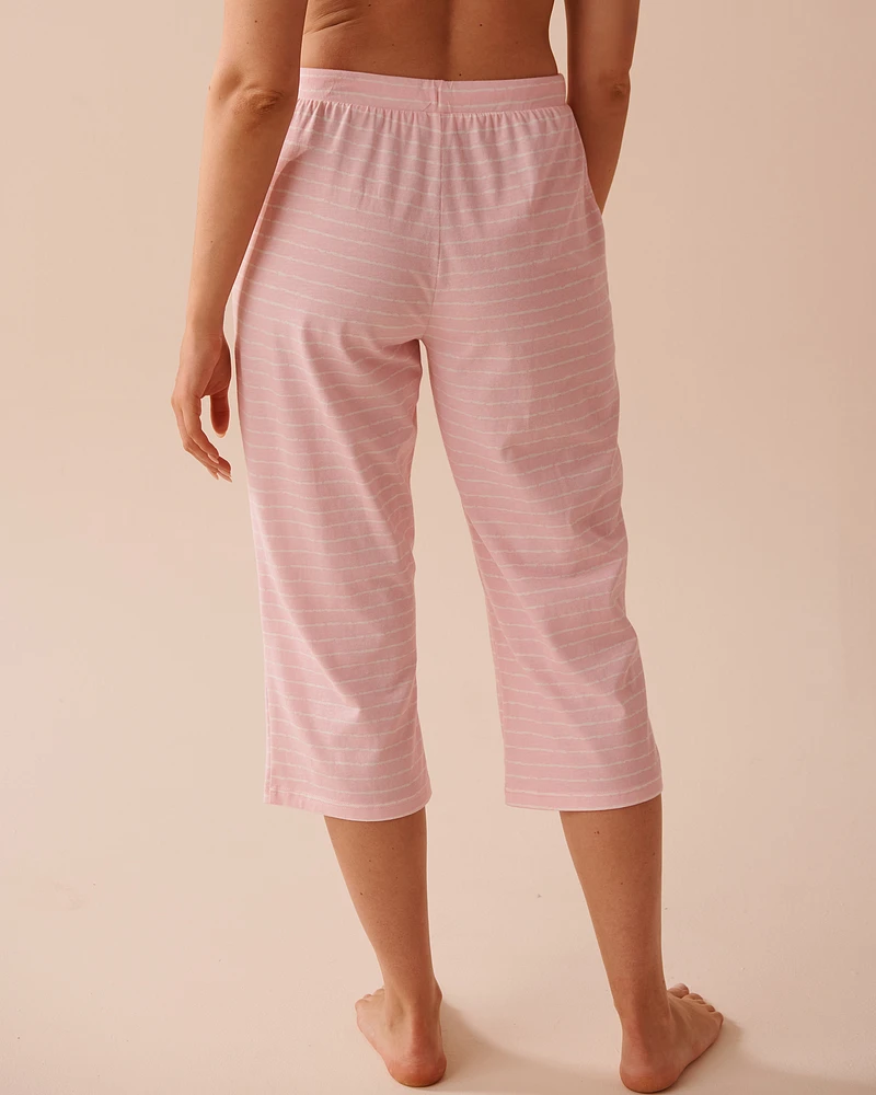 Capri de pyjama en coton à rayures roses