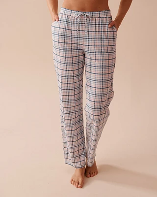 Pantalon de pyjama en coton à carreaux bleus