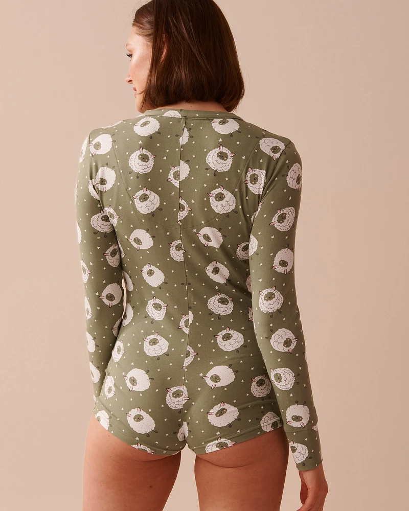 Combishort ultra doux à imprimé mouton