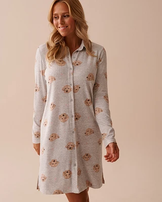 Chemise de nuit en jersey côtelé imprimé chien