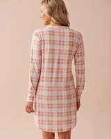 Chemise de nuit manches longues ultra douce à carreaux roses
