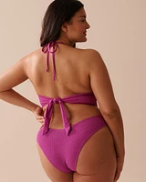 Haut de bikini triangle texturé à bandes croisées MAGENTA