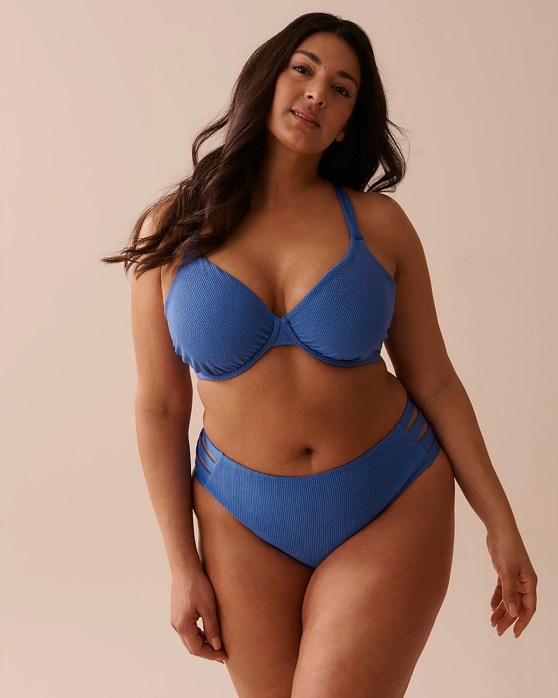 TWILIGHT BLUE Textured Strappy Side Bikini Bottom