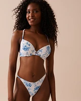 BLUE MEADOW Textured Adjustable Side Brazilian Bikini Bottom