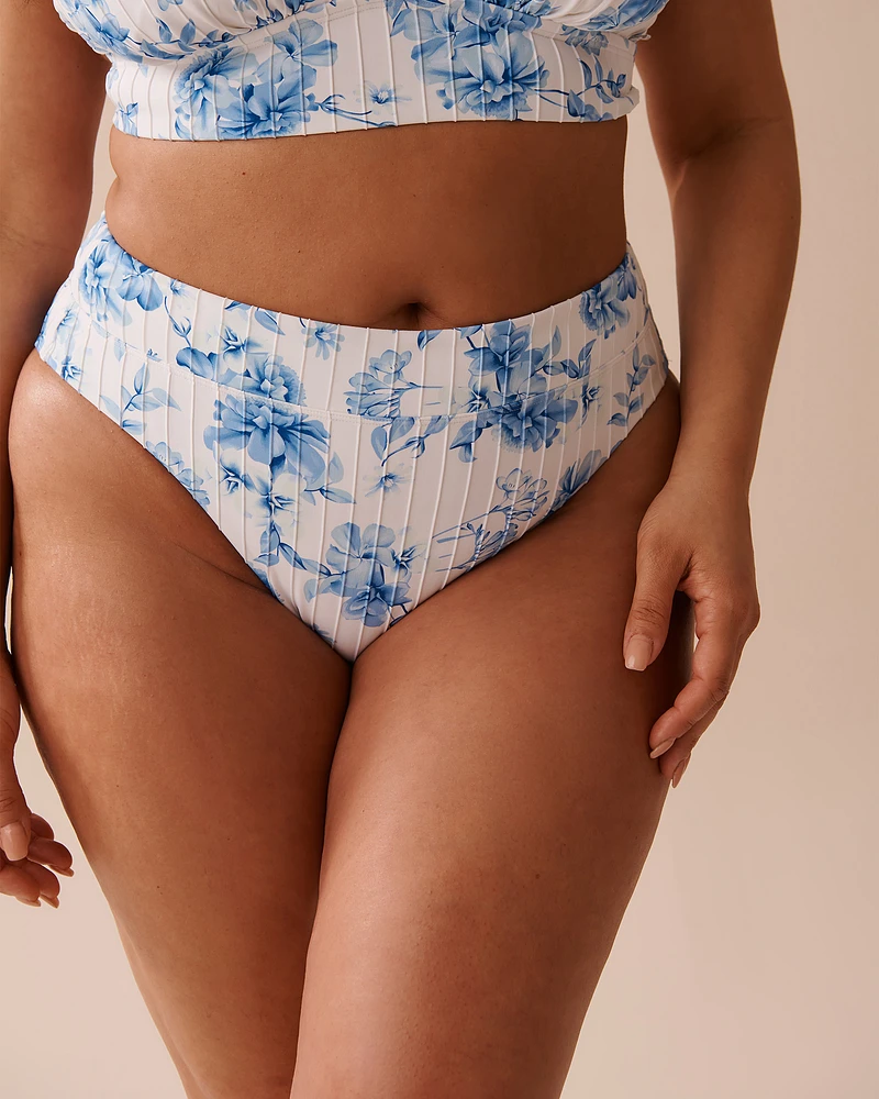 Bas de bikini brésilien taille haute texturé BLUE MEADOW