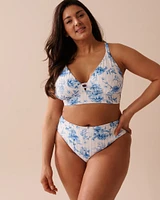 Bas de bikini brésilien taille haute texturé BLUE MEADOW