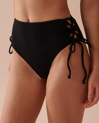 Bas de bikini cheeky taille haute lacé en fibres recyclées SOLID