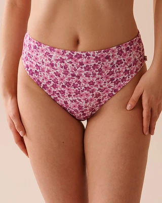 Bas de bikini brésilien taille haute en fibres recyclées BOHO PINK FLORAL