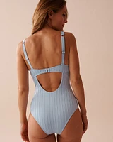 PASTEL BLUE Textured Balconette One-piece Swimsuit