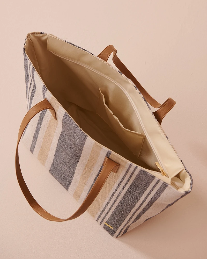 Striped Jute-style Beach Bag