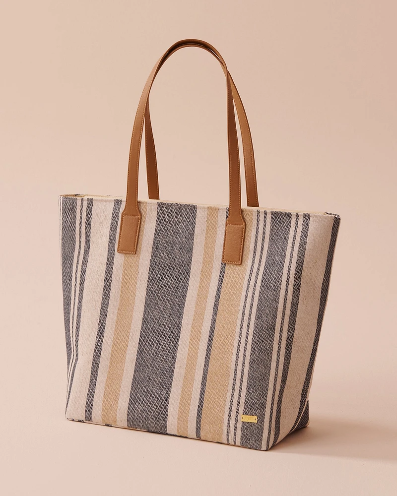 Sac de plage rayé style jute