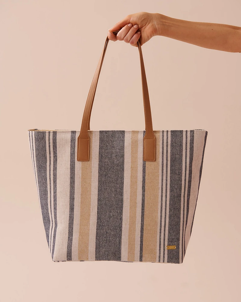 Sac de plage rayé style jute