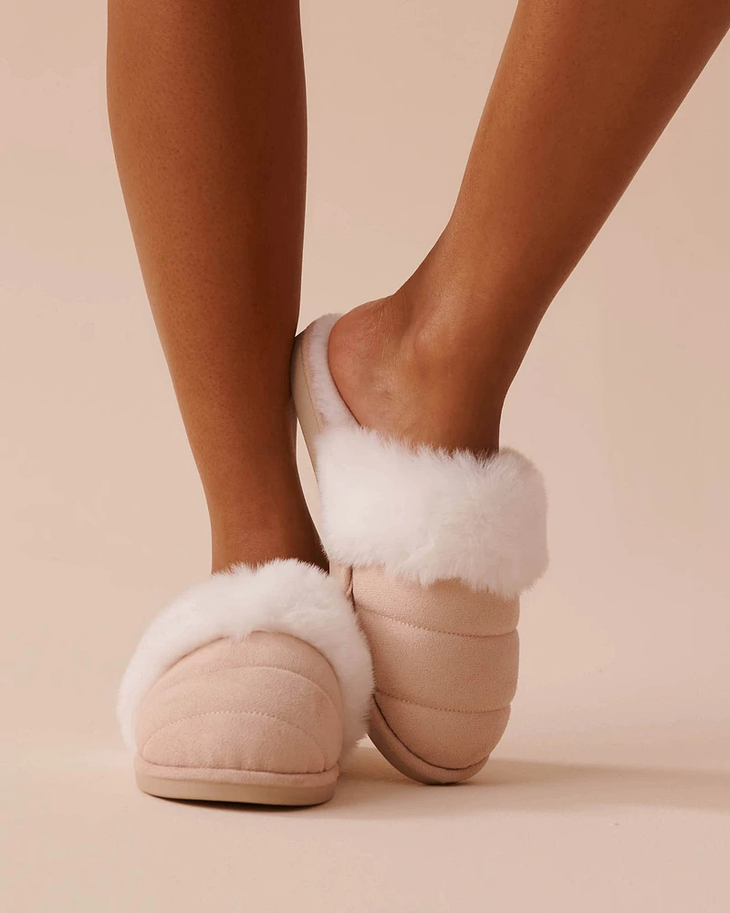 Suede and Faux Fur Slippers