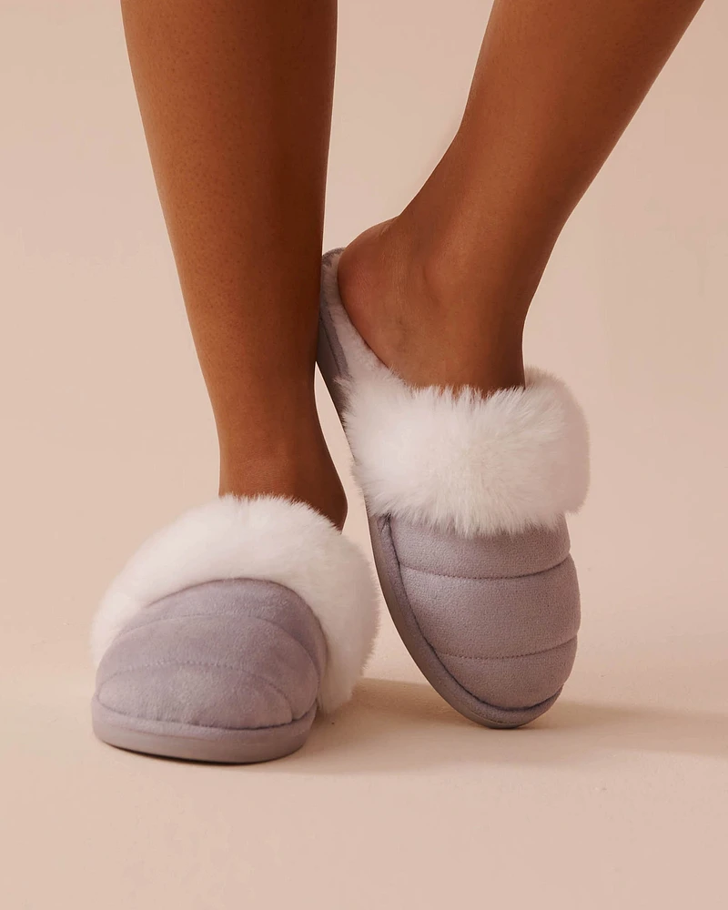 Suede and Faux Fur Slippers