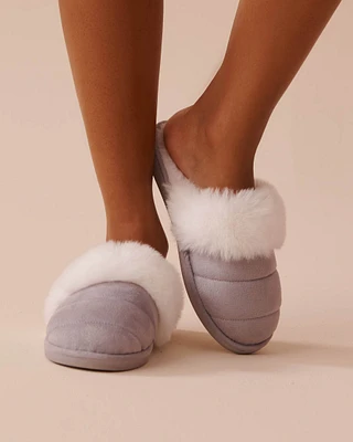 Suede and Faux Fur Slippers