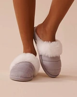 Suede and Faux Fur Slippers