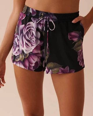 Short à fleurs violettes en fibres recyclées