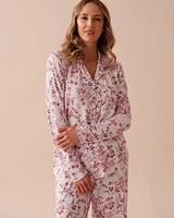 Chemisier manches longues ultra doux à fleurs mauves